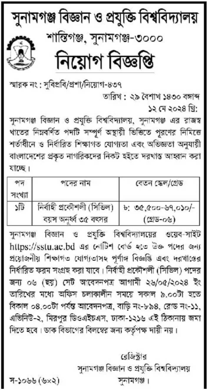 SSTU Job Circular