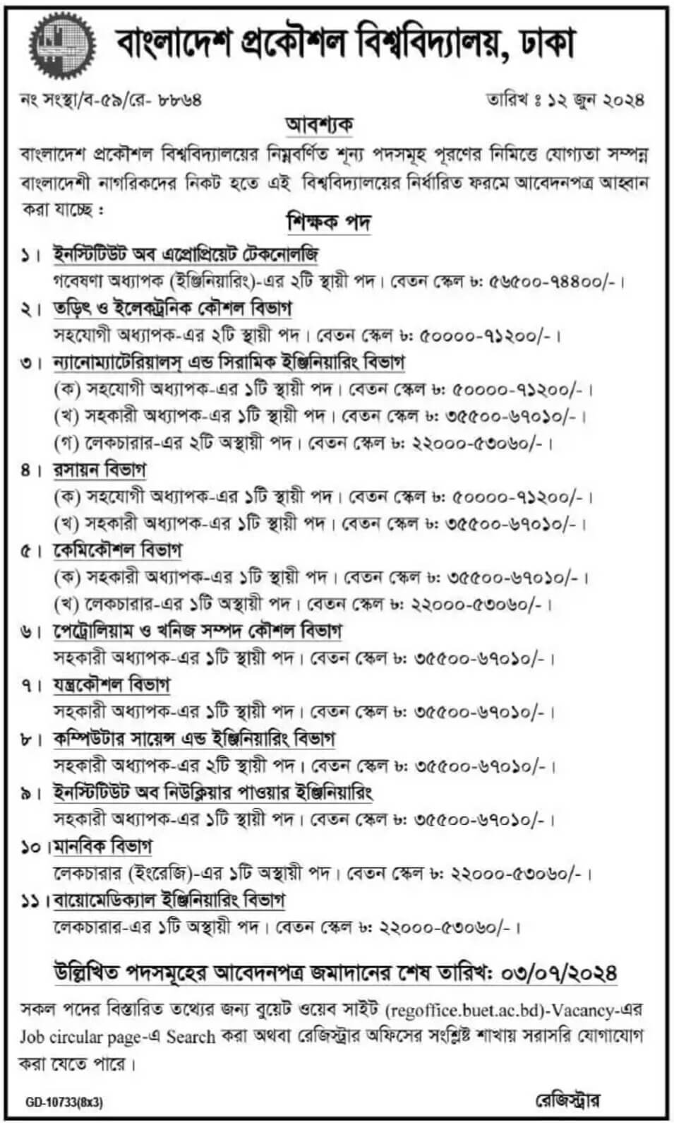 BUET Job Circular