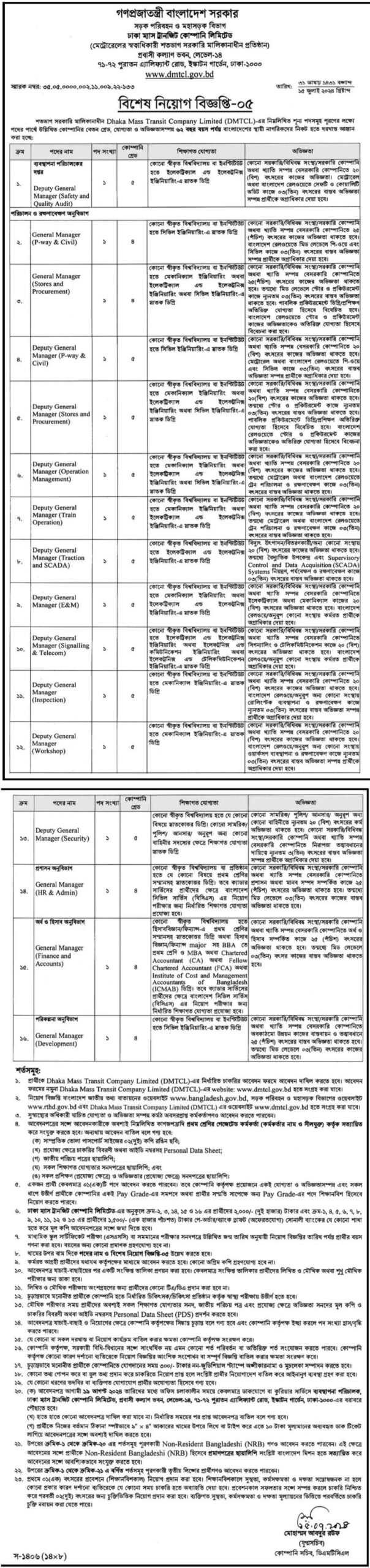 DMTCL Job Circular