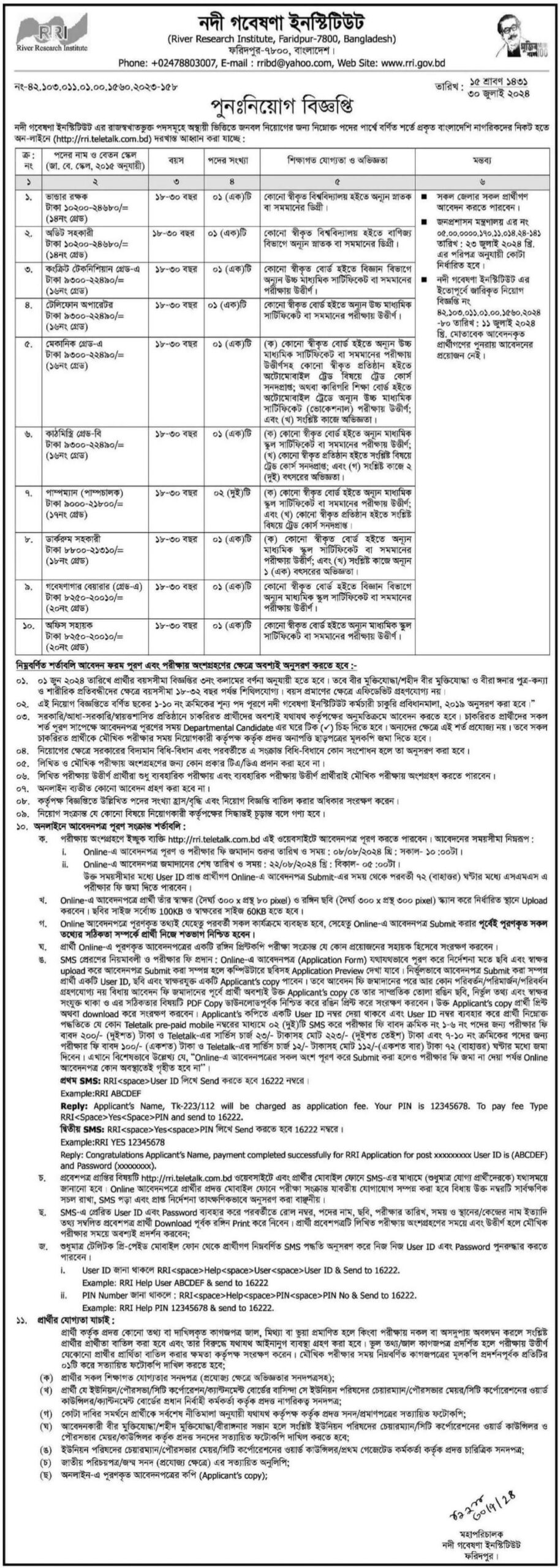 River Research Institute Job Circular