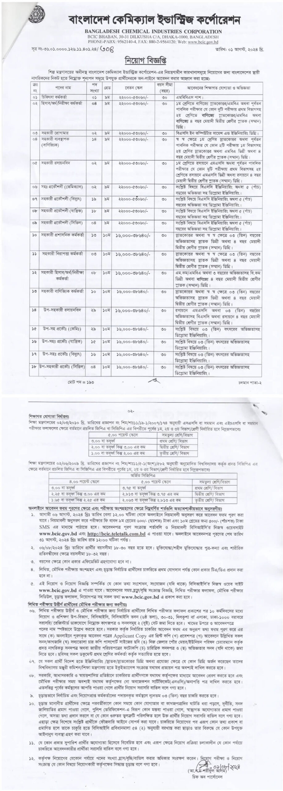 BCIC Job Circular